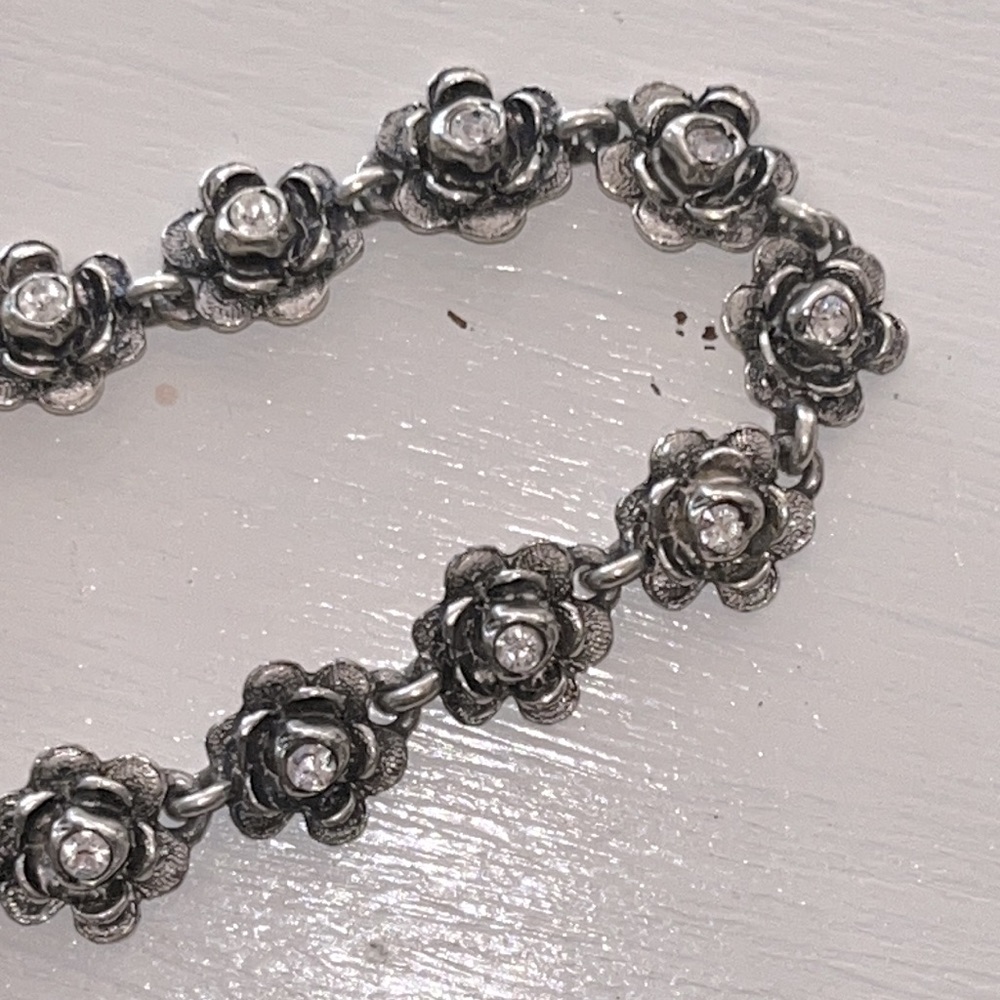 Vintage crown PD rose/rhinestone bracelet
